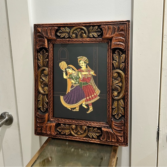 Traditional Indian Couple Dancing Painting On Wooden Frame - Picture 2 of 5
